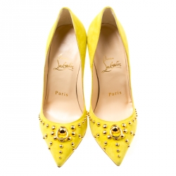 Pre Owned حذاء كعب عالي كريستيان لوبوتان دور نوك سويدي وردي مرصع مقاس 37.5