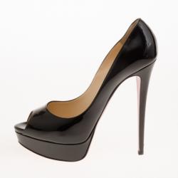 Pre Owned Christian Louboutin Black Patent Lady Peep Toe Platform Pumps Size 40