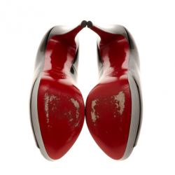 Pre Owned Christian Louboutin Black Patent Lady Peep Toe Platform Pumps Size 40