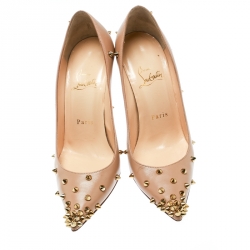 Pre Owned Christian Louboutin Beige Leather Degraspike Pumps Size 36.5