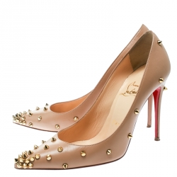 Pre Owned Christian Louboutin Beige Leather Degraspike Pumps Size 36.5