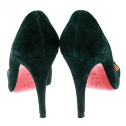 Pre Owned Christian Louboutin Green Suede Particule Square Toe Pumps Size 37.5