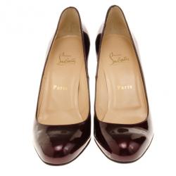 Pre Owned Christian Louboutin Burgundy Metallic Simple Pumps Size 38.5