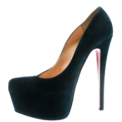 مملوكة مسبقًا حذاء كعب عالي كريستيان لوبوتان دافوديل سويدي وردي نعل سميك مقاس 37