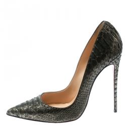 Pre Owned Christian Louboutin Metallic Green Python So Kate Pointed Toe Pumps Size 41