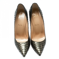 Pre Owned Christian Louboutin Metallic Green Python So Kate Pointed Toe Pumps Size 41