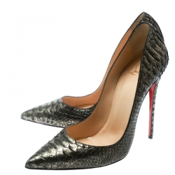 Pre Owned Christian Louboutin Metallic Green Python So Kate Pointed Toe Pumps Size 41
