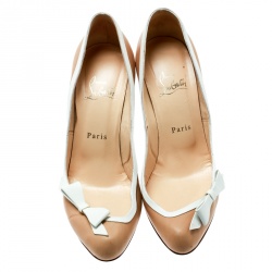 Pre Owned Christian Louboutin Beige/White Leather Beauty Pumps Size 38.5