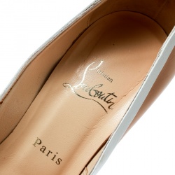 Pre Owned Christian Louboutin Beige/White Leather Beauty Pumps Size 38.5