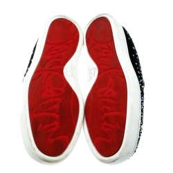 Pre Owned Christian Louboutin Black Suede Dolcita Crystal Star Embellished Slip On Sneakers Size 37