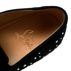 Pre Owned Christian Louboutin Black Suede Dolcita Crystal Star Embellished Slip On Sneakers Size 37