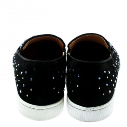 Pre Owned Christian Louboutin Black Suede Dolcita Crystal Star Embellished Slip On Sneakers Size 37