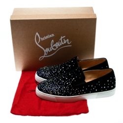 Pre Owned Christian Louboutin Black Suede Dolcita Crystal Star Embellished Slip On Sneakers Size 37