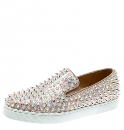 NEW CHRISTIAN LOUBOUTIN ROLLER BOAT STRASS SHOES 38.5 SLIPPERS