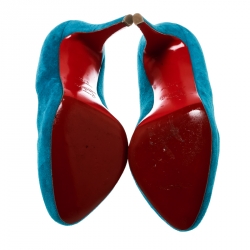 مملوكة مسبقًا حذاء كعب عالي كريستيان لوبوتان نعل سميك سويدي توركواز مقاس 37.5