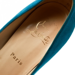مملوكة مسبقًا حذاء كعب عالي كريستيان لوبوتان نعل سميك سويدي توركواز مقاس 37.5