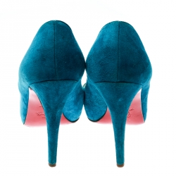 مملوكة مسبقًا حذاء كعب عالي كريستيان لوبوتان نعل سميك سويدي توركواز مقاس 37.5