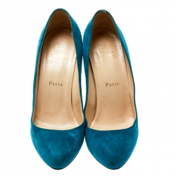 مملوكة مسبقًا حذاء كعب عالي كريستيان لوبوتان نعل سميك سويدي توركواز مقاس 37.5