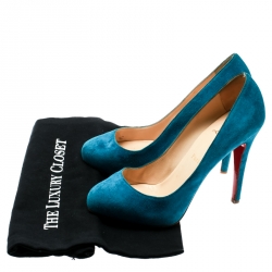 مملوكة مسبقًا حذاء كعب عالي كريستيان لوبوتان نعل سميك سويدي توركواز مقاس 37.5