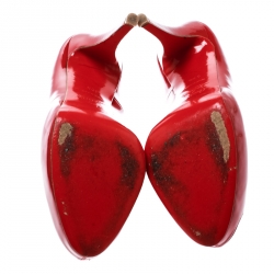 Pre Owned حذاء كعب عالي كريستيان لوبوتان نعل سميك مقدمة مفتوحة جلد لامع أحمر مقاس 39.5