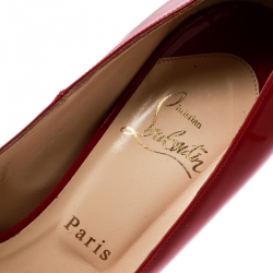 Pre Owned حذاء كعب عالي كريستيان لوبوتان نعل سميك مقدمة مفتوحة جلد لامع أحمر مقاس 39.5