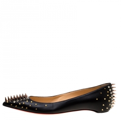 مملوكة مسبقًا حذاء فلات باليه كريستيان لوبوتان غولدوفلات سبايك جلد أسود مقاس 41