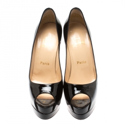 Pre Owned Christian Louboutin Black Patent Altadama Platform Peep Toe Pumps Size 37.5