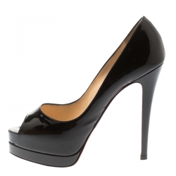 Pre Owned Christian Louboutin Black Patent Altadama Platform Peep Toe Pumps Size 37.5