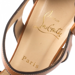 Pre Owned Christian Louboutin Brown Leather Sporting Platform Ankle Strap Sandals Size 38.5