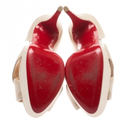 Pre Owned حذاء كعب عالي كريستيان لوبوتان نعل سميك دورسيه مقدمة مفتوحة سيور متعاكسة ساتان بيج مقاس 38.5