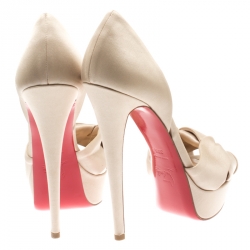 Pre Owned حذاء كعب عالي كريستيان لوبوتان نعل سميك دورسيه مقدمة مفتوحة سيور متعاكسة ساتان بيج مقاس 38.5