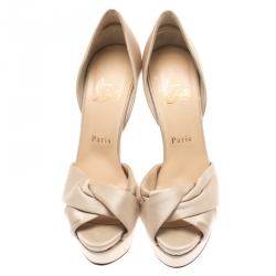 Pre Owned حذاء كعب عالي كريستيان لوبوتان نعل سميك دورسيه مقدمة مفتوحة سيور متعاكسة ساتان بيج مقاس 38.5