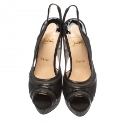 مملوكة مسبقًا Christian Louboutin Black Mesh And Leather Trim Marina Slingback Platform Sandals Size 39.5