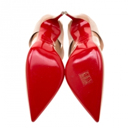 Pre Owned Christian Louboutin Beige Patent Leather Sharpstagram Cross Strap Pointed Toe Pumps Size 39.5