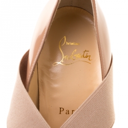 Pre Owned Christian Louboutin Beige Patent Leather Sharpstagram Cross Strap Pointed Toe Pumps Size 39.5