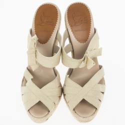 مملوكة مسبقًا Christian Louboutin Delphin 120mm Espadrille Wedge Slides Size 36