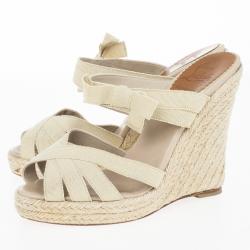 مملوكة مسبقًا Christian Louboutin Delphin 120mm Espadrille Wedge Slides Size 36