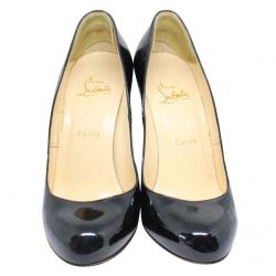 Pre Owned Christian Louboutin Black Patent Leather Wedges Pumps Size 38