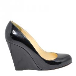 Pre Owned Christian Louboutin Black Patent Leather Wedges Pumps Size 38
