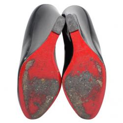 Pre Owned Christian Louboutin Black Patent Leather Wedges Pumps Size 38