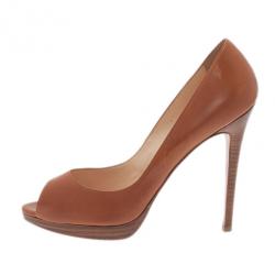 مملوكة مسبقًا Christian Louboutin Brown Leather Yolanda Peep Toe Pumps Size 39