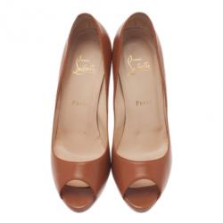 مملوكة مسبقًا Christian Louboutin Brown Leather Yolanda Peep Toe Pumps Size 39