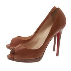 مملوكة مسبقًا Christian Louboutin Brown Leather Yolanda Peep Toe Pumps Size 39