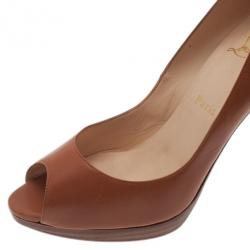 مملوكة مسبقًا Christian Louboutin Brown Leather Yolanda Peep Toe Pumps Size 39