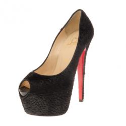 مملوكة مسبقًا Christian Louboutin Black Pony Hair Highness Platform Pumps Size 37.5