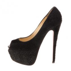 مملوكة مسبقًا Christian Louboutin Black Pony Hair Highness Platform Pumps Size 37.5