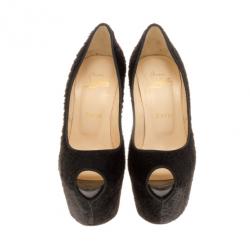 مملوكة مسبقًا Christian Louboutin Black Pony Hair Highness Platform Pumps Size 37.5