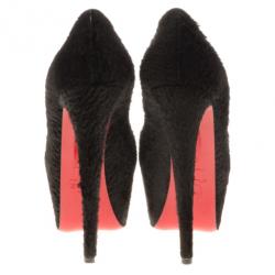 مملوكة مسبقًا Christian Louboutin Black Pony Hair Highness Platform Pumps Size 37.5