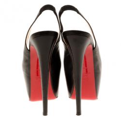 Pre Owned Christian Louboutin Black Leather Daf Slingback Platform Sandals Size 37.5