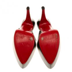 Pre Owned Christian Louboutin Black Leather Daf Slingback Platform Sandals Size 37.5